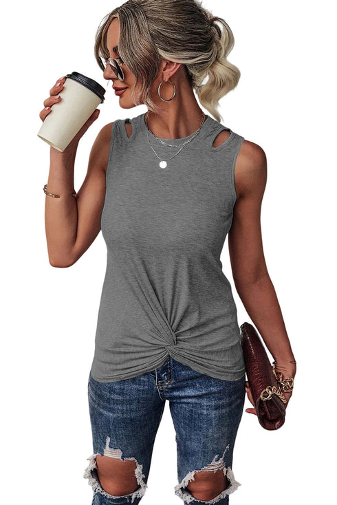 Rib Knit Cut-out Front Twist Tank Top